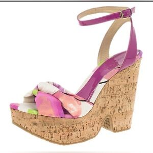 ❗️sold❗️Jimmy Choo Purple Gleam Printed Cork Wedge Sandal size 41